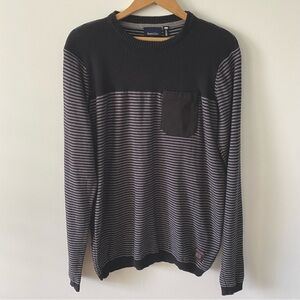 Burnside mens grey and black stripes cotton sweater size large